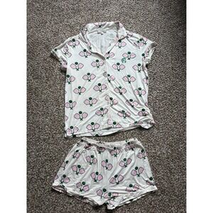 Toss Designs Pajama Set Medium White Pickleball Print Short Sleeve Shorts PJ Set
